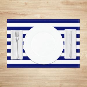 Navy Blue And White Stripe Fabric Set Of 4 Placemats - Aperturee