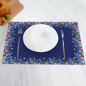 Navy Blue Colorful Coral Undersea Set Of 4 Placemats - Aperturee