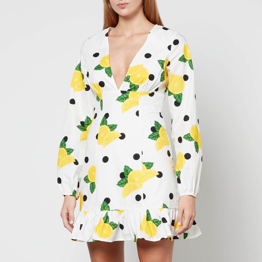 Never Fully Dressed Lemon Cha Cha Printed Cotton-Poplin Mini Dress - UK 6