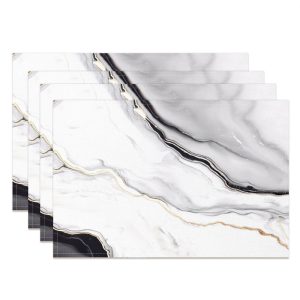 Nordic White Black Gold Marble Set Of 4 Placemats - Aperturee