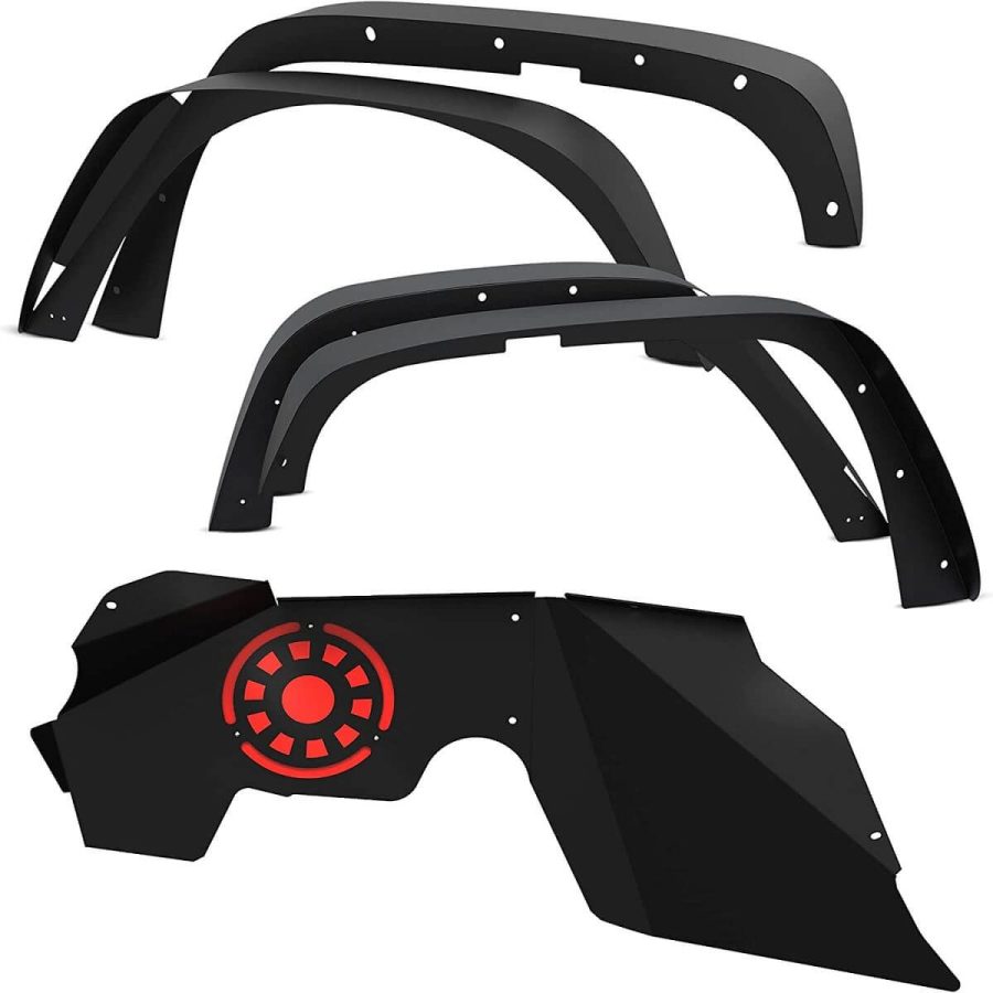 OEDRO Front Inner & Front & Rear Fender Flares for 2007-2018 Jeep Wrangler JK & JKU Unlimited (2 Door / 4 Door), Off-Road Flares Liner Set