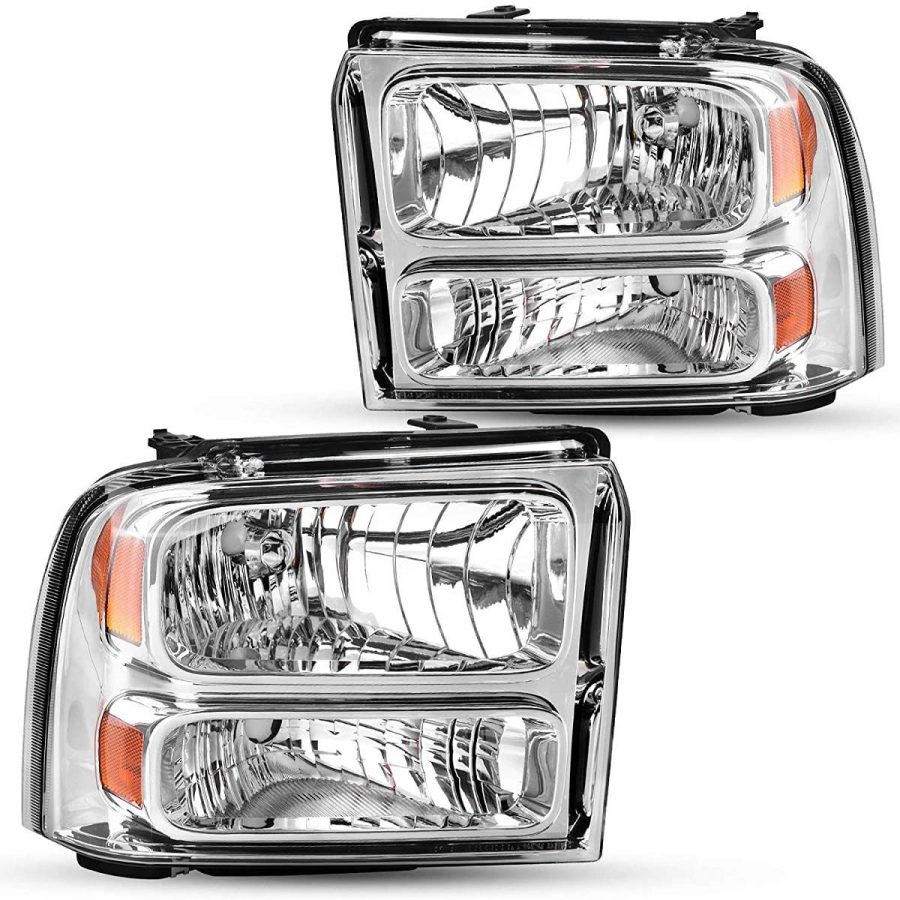 OEDRO Headlight Assembly for 2005-2007 Ford F250-F550 Super Duty/2005 Ford Excursion, Chrome Housing Clear Lens