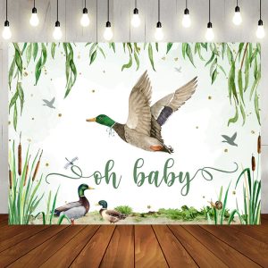 Oh Baby Green Leaves Duck Gender Reveal Backdrop - Aperturee