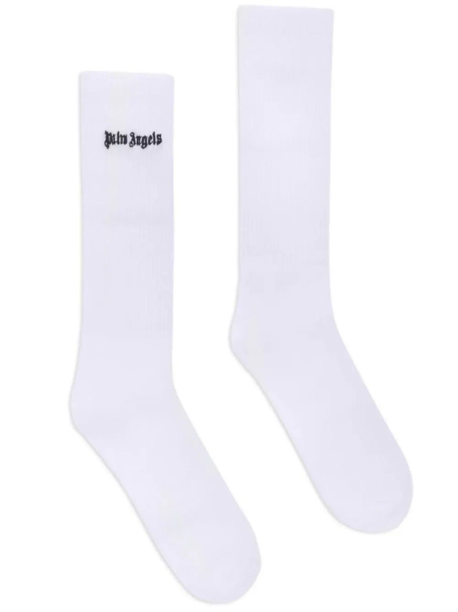 PALM ANGELS Embroidered Logo Socks White/Black