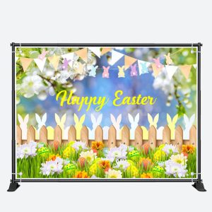 Patterned Egg Wood Fence Bunny Grass Easter Backdrop - Aperturee