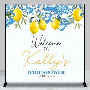 Personalized Lemon White Flower Baby Shower Backdrop - Aperturee