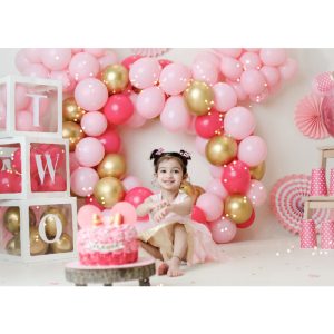 Pink Balloon 2nd Birthday Backdrop For Baby Girl - Aperturee