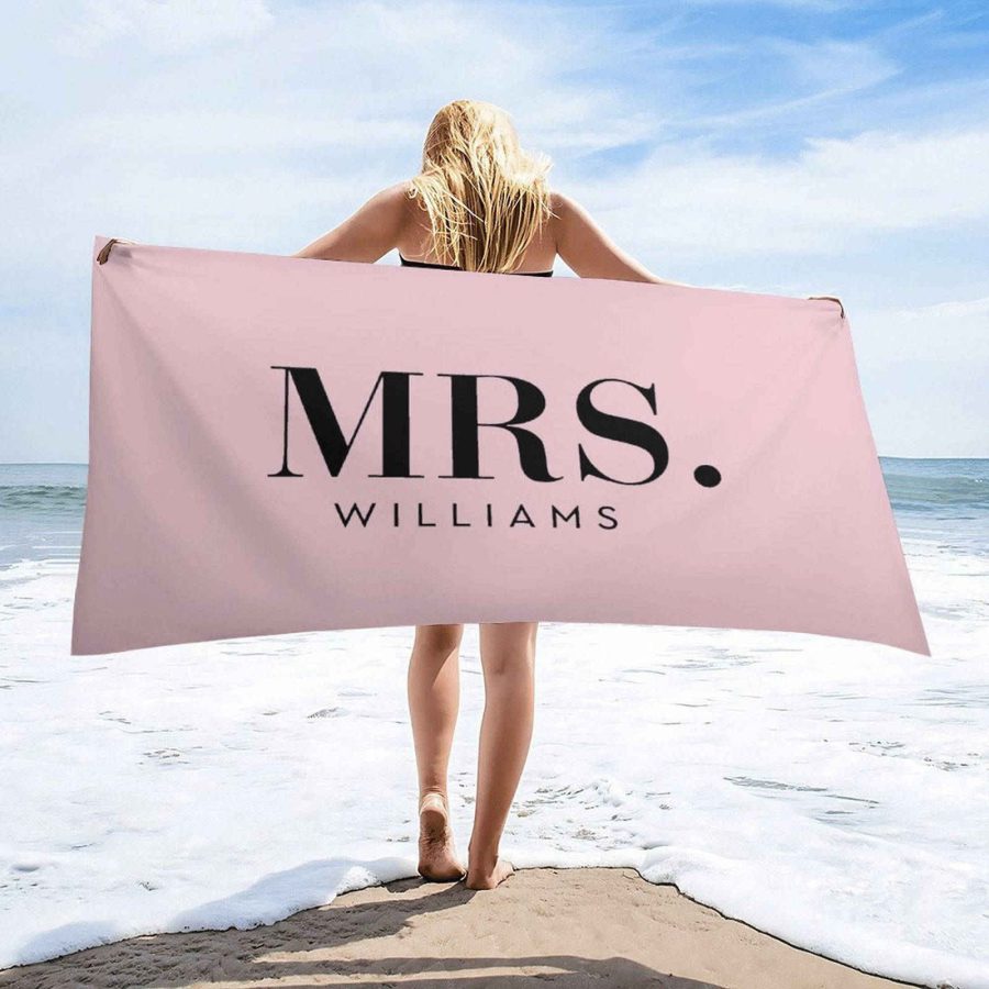 Pink Custom Name Honeymoon Couple Beach Towel for Gifts - Aperturee