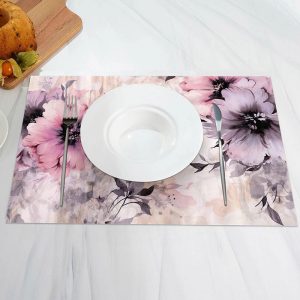 Pink Ink Abstract Floral Vintage Set Of 4 Placemats - Aperturee