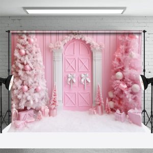 Pink Wall Christmas Tree Backdrop For Photography - Aperturee