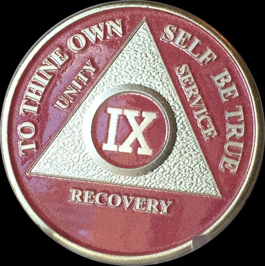 Pink & Silver Plated 9 Year AA Chip Alcoholics Anonymous Medallion Coin Nine IX