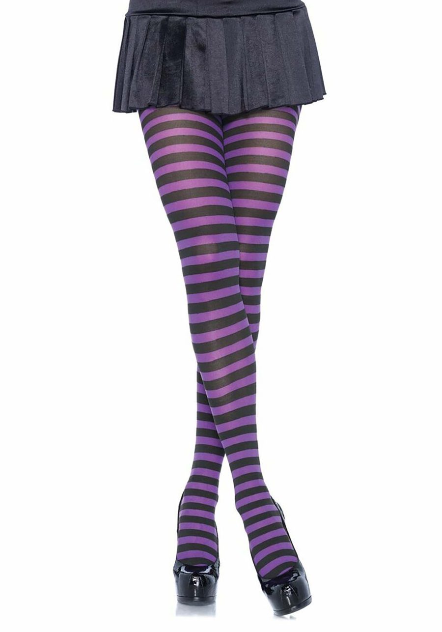 Plus Size Women's Purple and Black Striped Nylon Tights