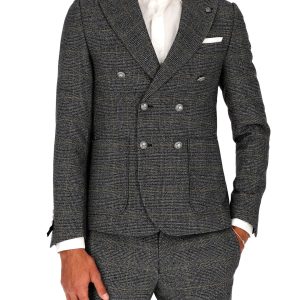 Prince of Wales patterned double-breasted jacket for men DANIELE ALESSANDRINI G3344N10544206 BLACK