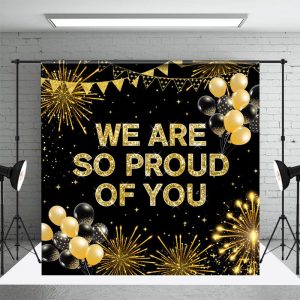 Proud Of You Black Golden Spark Graduation Backdrop - Aperturee