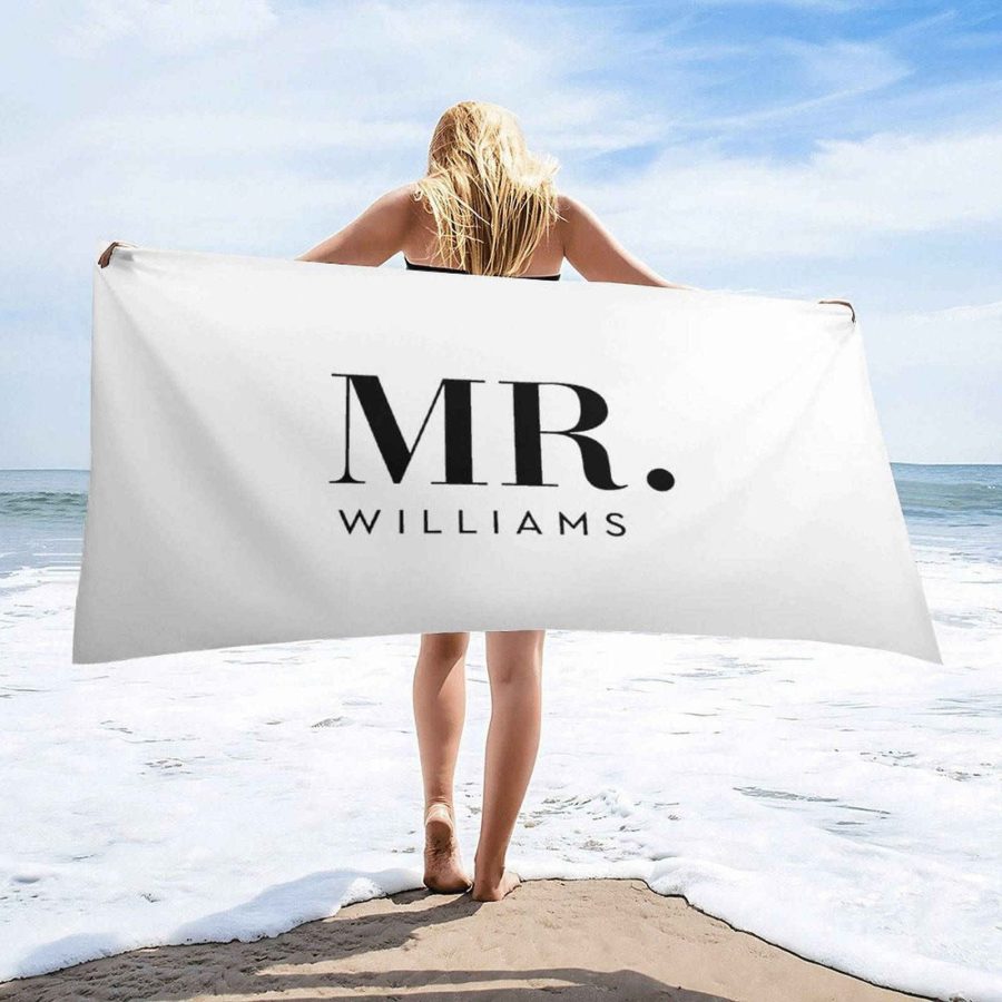 Pule White Custom Name Mr Beach Towel for Couple - Aperturee