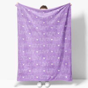 Purple Customized Name Heart Repeat Gify Blanket - Aperturee