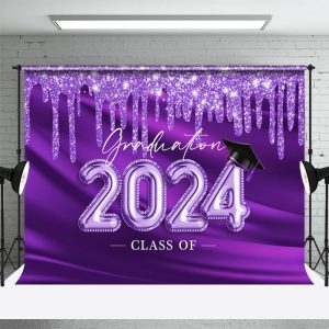 Purple Glitter Class Of 2024 Graduation Photo Backdrop - Aperturee