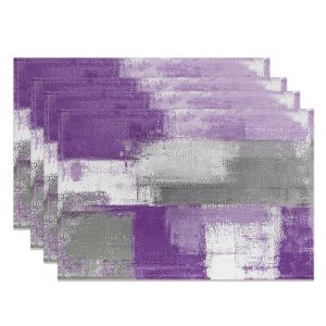 Purple Grey White Mixed Vintage Set Of 4 Placemats - Aperturee