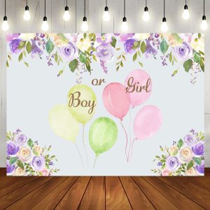 Purple Ink Floral Balloons Baby Shower Backdrop - Aperturee