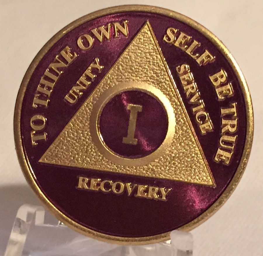 Purple & Gold Plated Any Year AA Chip Alcoholics Anonymous Medallion Coin Plate