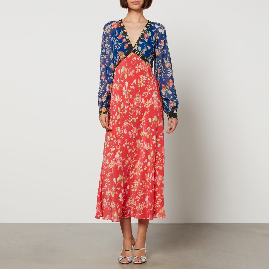RIXO Ayla Floral-Print Chiffon Midi Dress - UK 6