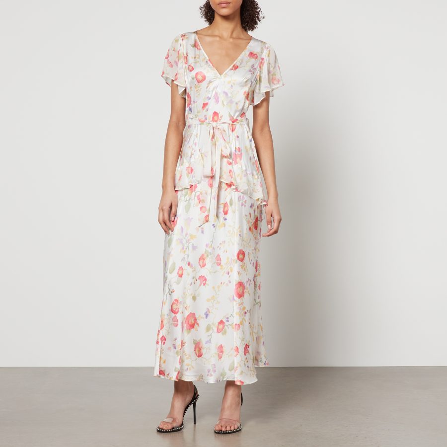 RIXO Evie Floral-Print Satin Midi Dress - UK 8