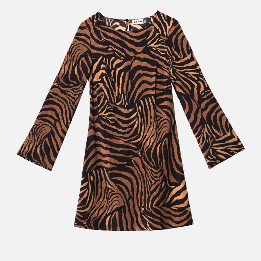 RIXO Women's Ridley Dress - Tiger Patchwork Black - UK 8