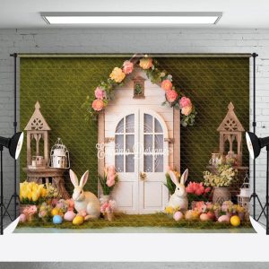 Rabbits Eggs Floral Grass Wall Easter Photo Backdrop - Aperturee