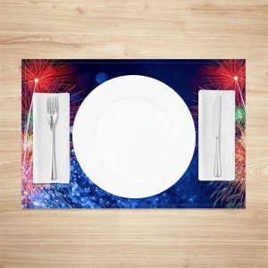 Red And Green Spark Blue Bokeh Set Of 4 Placemats - Aperturee