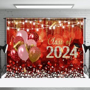 Red Balloons Diamond Class Of 2024 Grad Backdrop - Aperturee