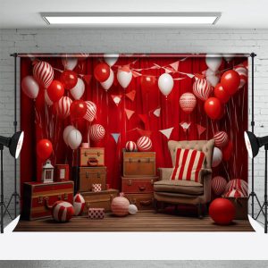 Red Balloons Flags Sofa Birthday Cake Smash Backdrop - Aperturee