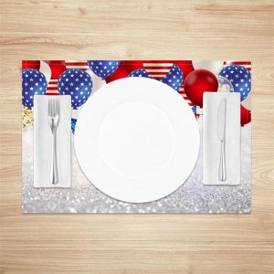 Red Blue Balloon Silver Spark Set Of 4 Placemats - Aperturee