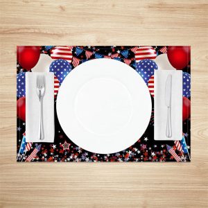 Red Blue Balloon Stars Black Set Of 4 Placemats - Aperturee