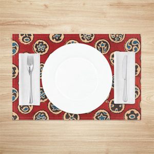 Red Blue Black Beige Round Prints Set Of 4 Placemats - Aperturee