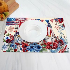 Red Blue Floral Usa Flag Gnome Set Of 4 Placemats - Aperturee