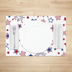 Red Blue Star Spark July 4 Fabric Set Of 4 Placemats - Aperturee