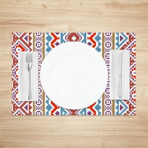 Red Blue White Boho Retro Dining Set Of 4 Placemats - Aperturee