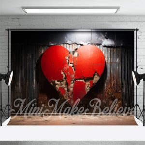 Red Broken Heart Wooden Valentines Day Backdrop - Aperturee