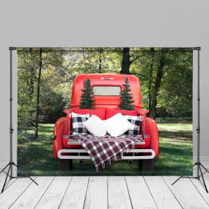 Red Car Sofa Forest Spring Photo Booth Backdrop - Aperturee