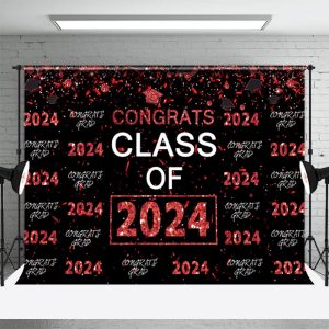 Red Class Of 2024 Congrats Party Black Photo Backdrop - Aperturee