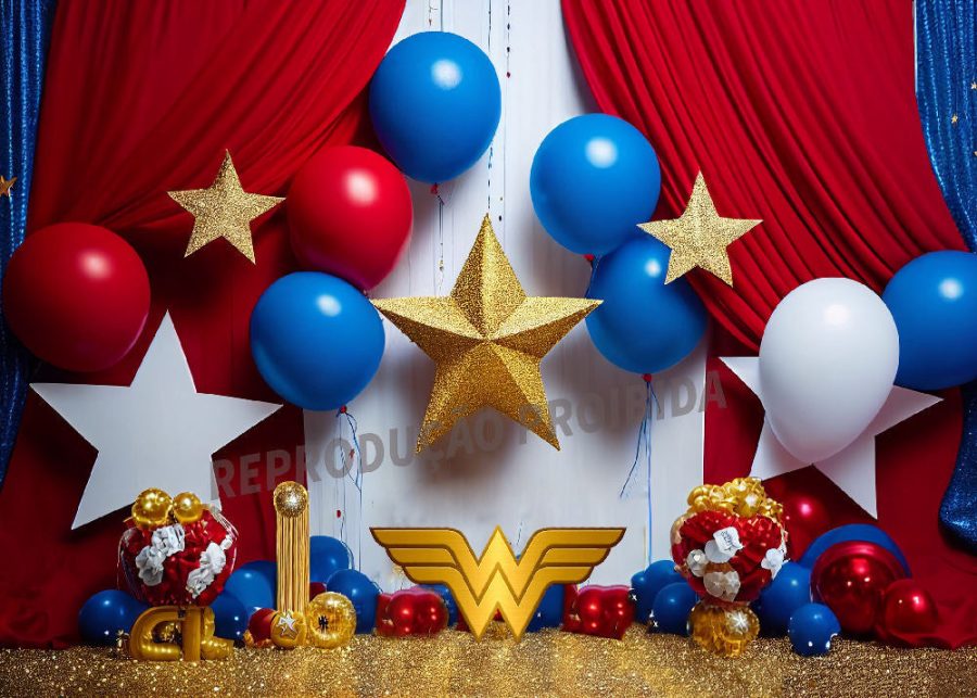 Red Curtain Balloon Gold Star Boy Cake Smash Backdrop - Aperturee