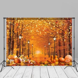 Red Maple Tree Street Pumpkin Autumn Backdrop For Decor - Aperturee