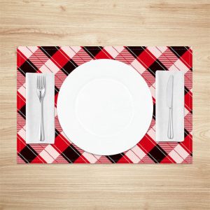 Red Pink Black Rhombus Plaid Line Set Of 4 Placemats - Aperturee