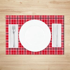 Red Pink Plaid White Black Lines Set Of 4 Placemats - Aperturee