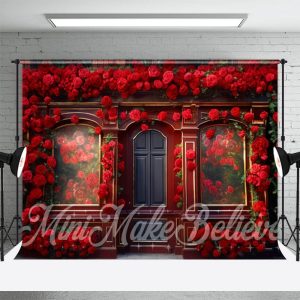 Red Retro Door Full Of Red Roses Floral Backdrop - Aperturee