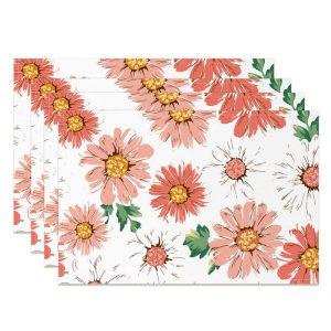 Red Seamless Floral Leaves Dining Set Of 4 Placemats - Aperturee