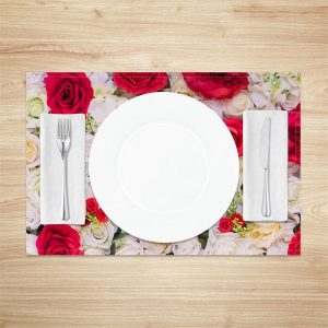 Red White Floral Romantic Dining Set Of 4 Placemats - Aperturee