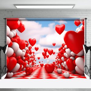 Red White Heart Rhombic Road Valentines Day Backdrop - Aperturee