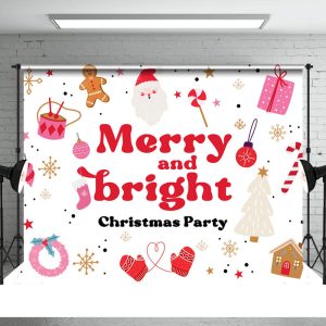 Red White Merry And Bright Christmas Party Backdrop - Aperturee