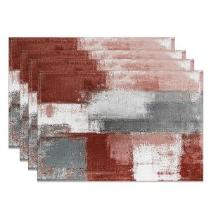 Retro Red Grey White Abstract Set Of 4 Placemats - Aperturee